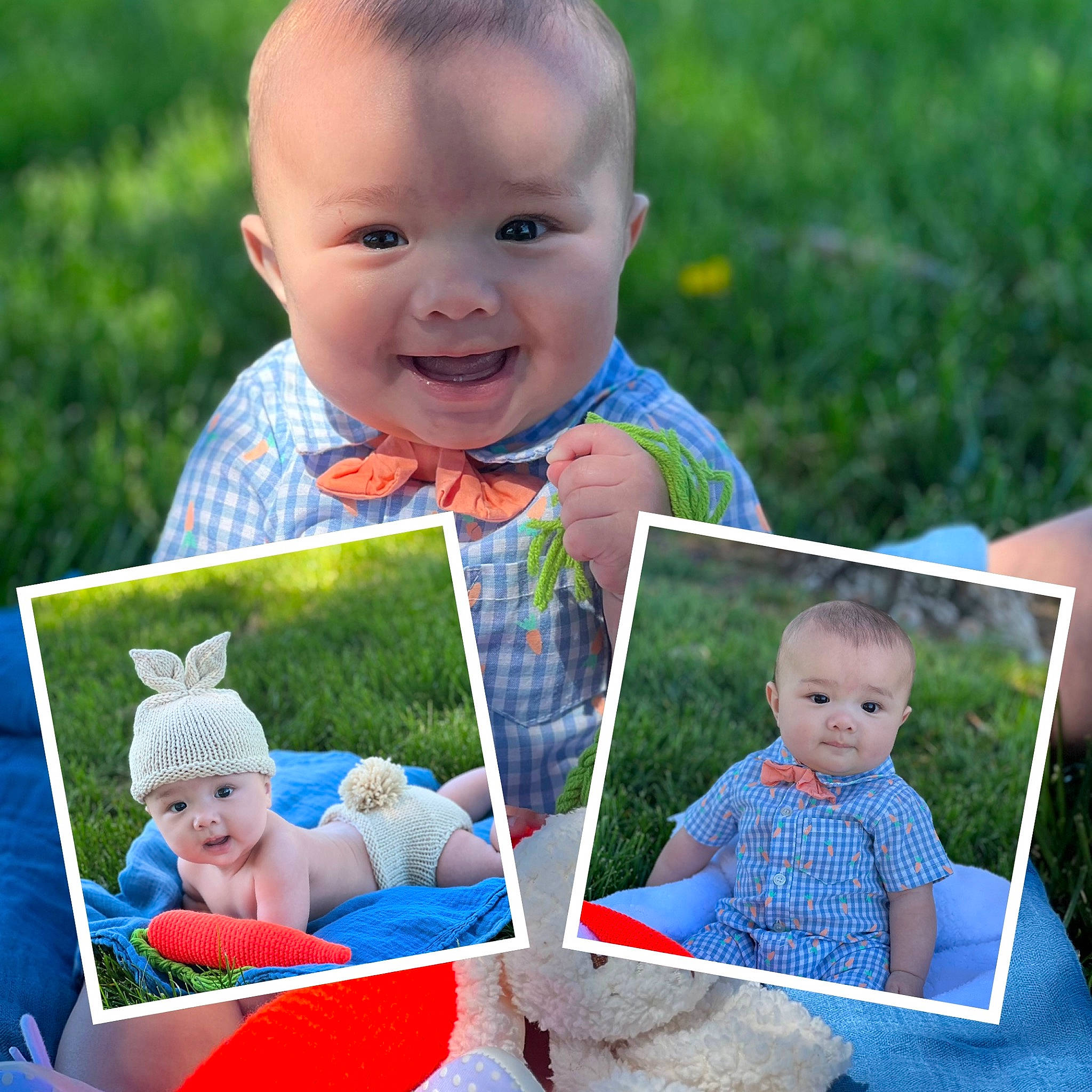 Marco is registered to the contest to win money with this photo: baby, baby_toddler_clothing, blue, clothing, face, facial_expression, fun, grass, green, happy, head, headwear, human, joy, outerwear, people_in_nature, person, photograph, product, sleeve