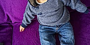 Lylio a rejoint le concours — aidez-le/la à gagner de superbes lots ! baby, barefoot, casual_wear, cheerful, child, clothing, cozy_clothing, cute, denim_pants, face, happy, hoodie, indoor, infant, person, portrait, purple_blanket, sitting, smiling, young_child