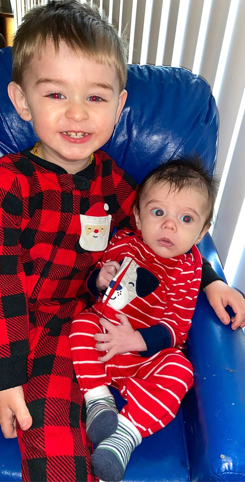 Austyn joined the competition — help win amazing prizes! baby, child, christmas, christmas_eve, holiday, joy, outerwear, pattern, person, plaid, sibling, skin, toddler