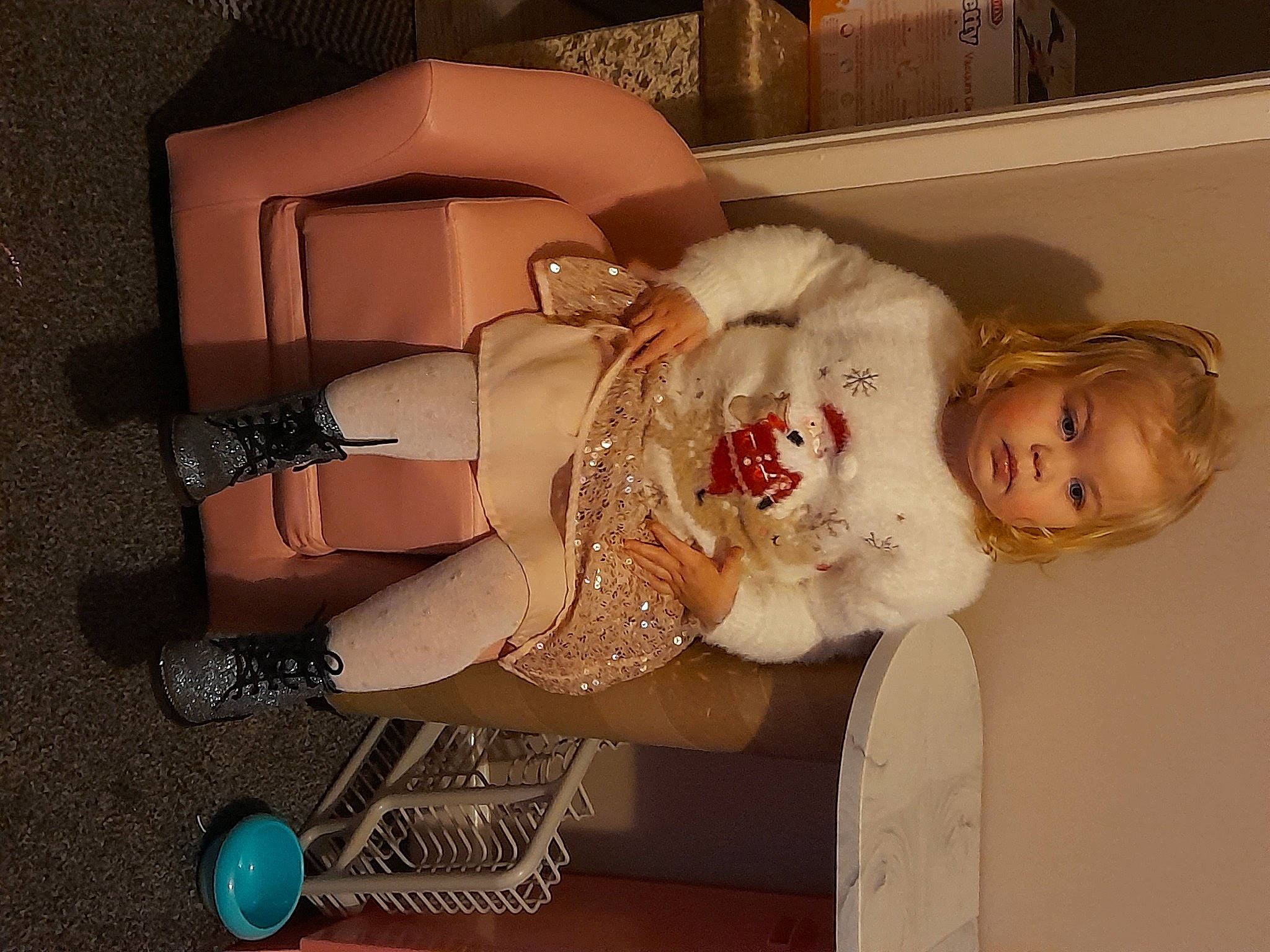 Ebony joined the competition — help win amazing prizes! chest, doll, dress, eye, eyelash, fashion_accessory, fur, happy, headgear, headpiece, human_leg, jewellery, person, room, rose, sitting, smile, toddler, toy, vintage_clothing