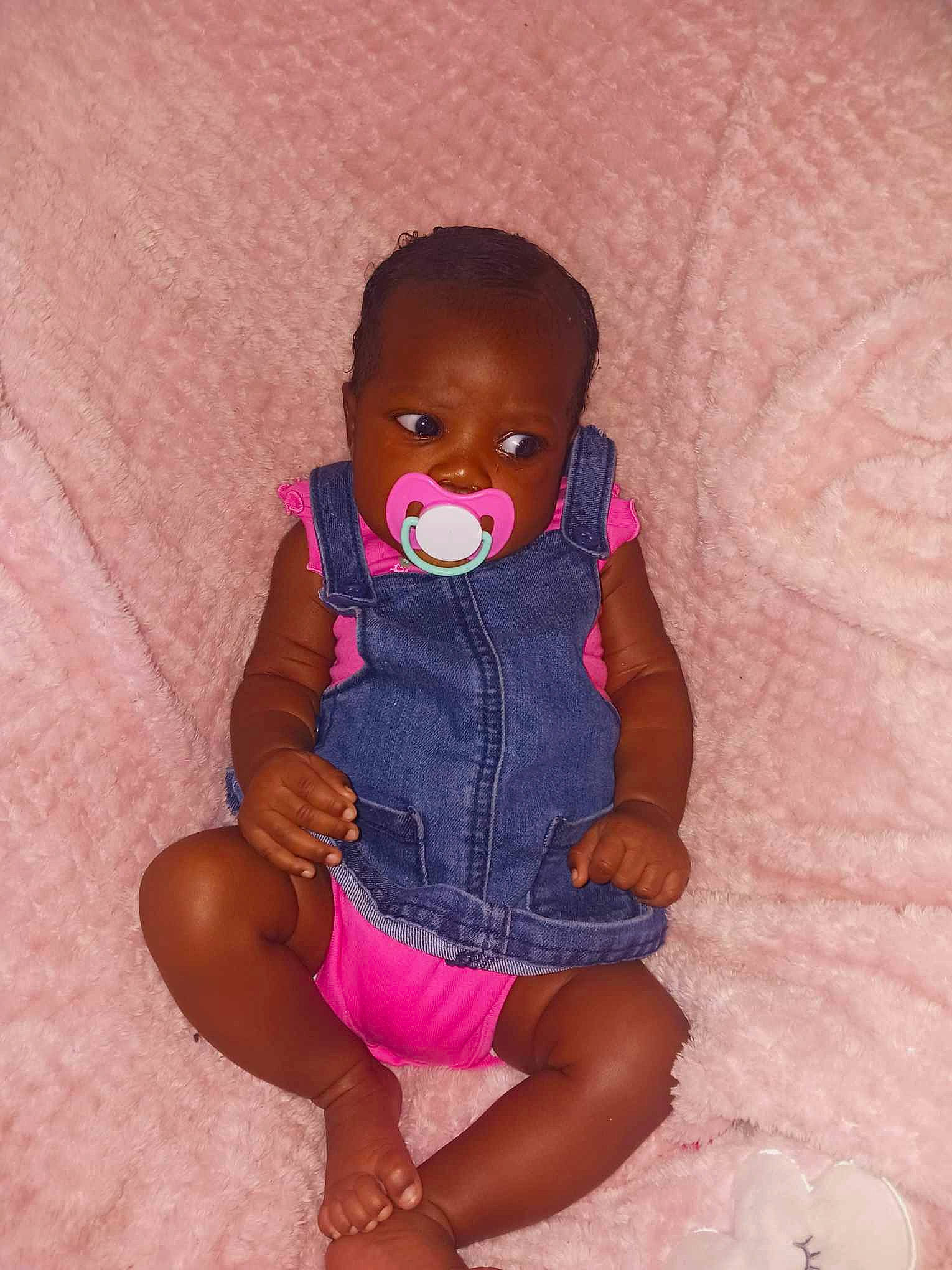 Zoey joined the competition — help win amazing prizes! baby, baby_toddler_clothing, cheek, chest, doll, dress, eye, leg, lip, magenta, person, pink, purple, skin, sleeve, thigh, thumb, toddler, toy, trunk