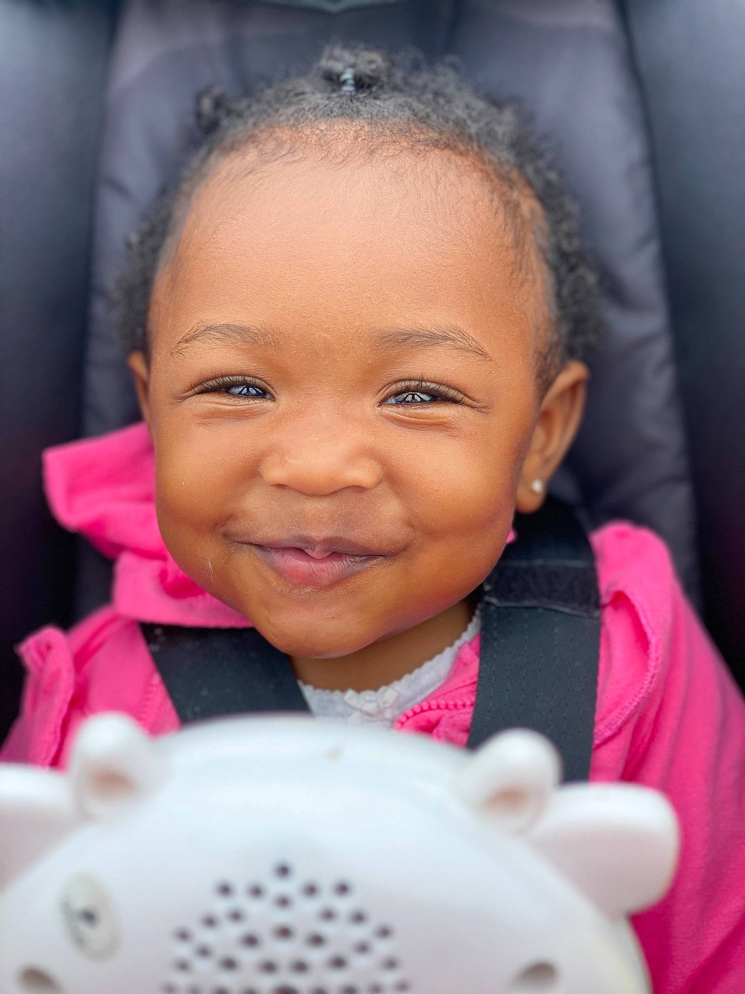 Camille joined the competition — help win amazing prizes! audio_equipment, baby, baby_products, cheek, child, ear, eyelash, finger, flash_photography, fun, happy, joy, lip, mouth, nose, person, pink, portrait_photography, skin, smile