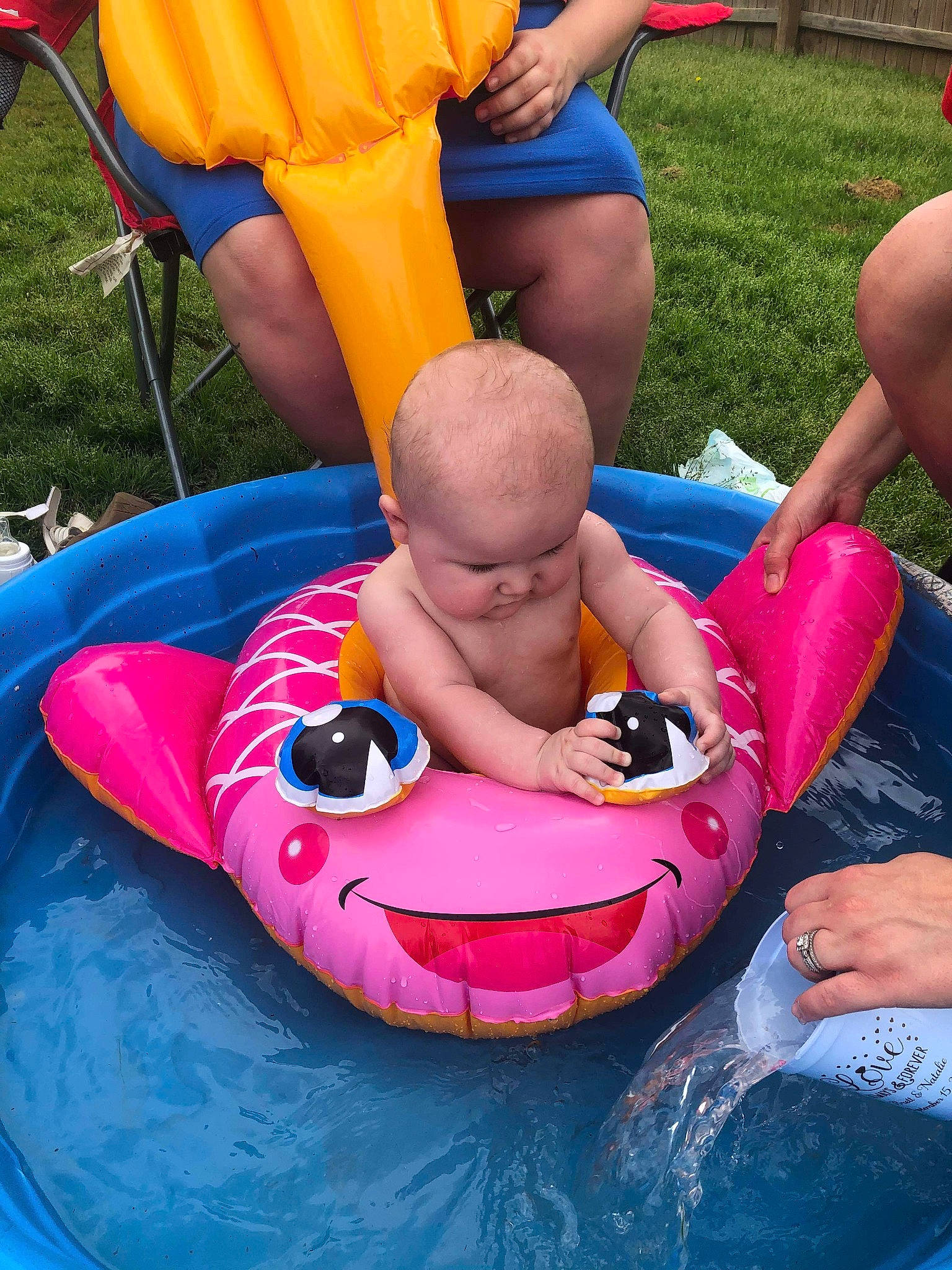 Cole joined the competition — help win amazing prizes! baby_products, fun, games, inflatable, leisure, person, pink, play, product, recreation, summer, tubing, vacation, water