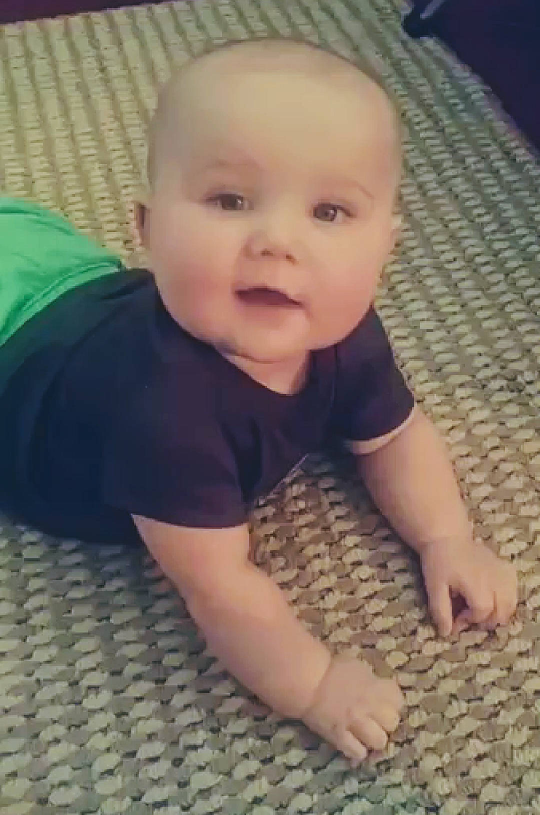 Cole is registered to the contest to win money with this photo: baby, cheek, child, chin, crawling, eye, face, facial_expression, finger, forehead, hand, head, lip, mouth, nose, person, play, skin, smile, toddler