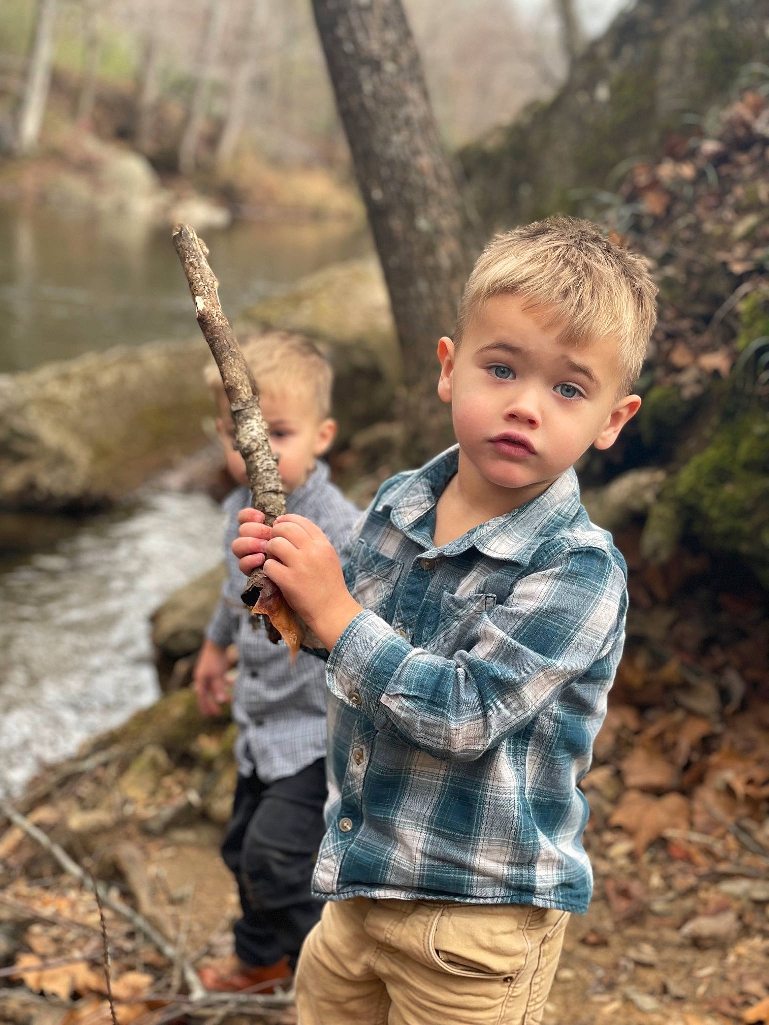 Donnie joined the competition — help win amazing prizes! adventure, child, fun, grass, happy, leisure, pattern, people_in_nature, person, plaid, plant, recreation, rock, soil, t_shirt, tartan, toddler, tree, twig, vacation