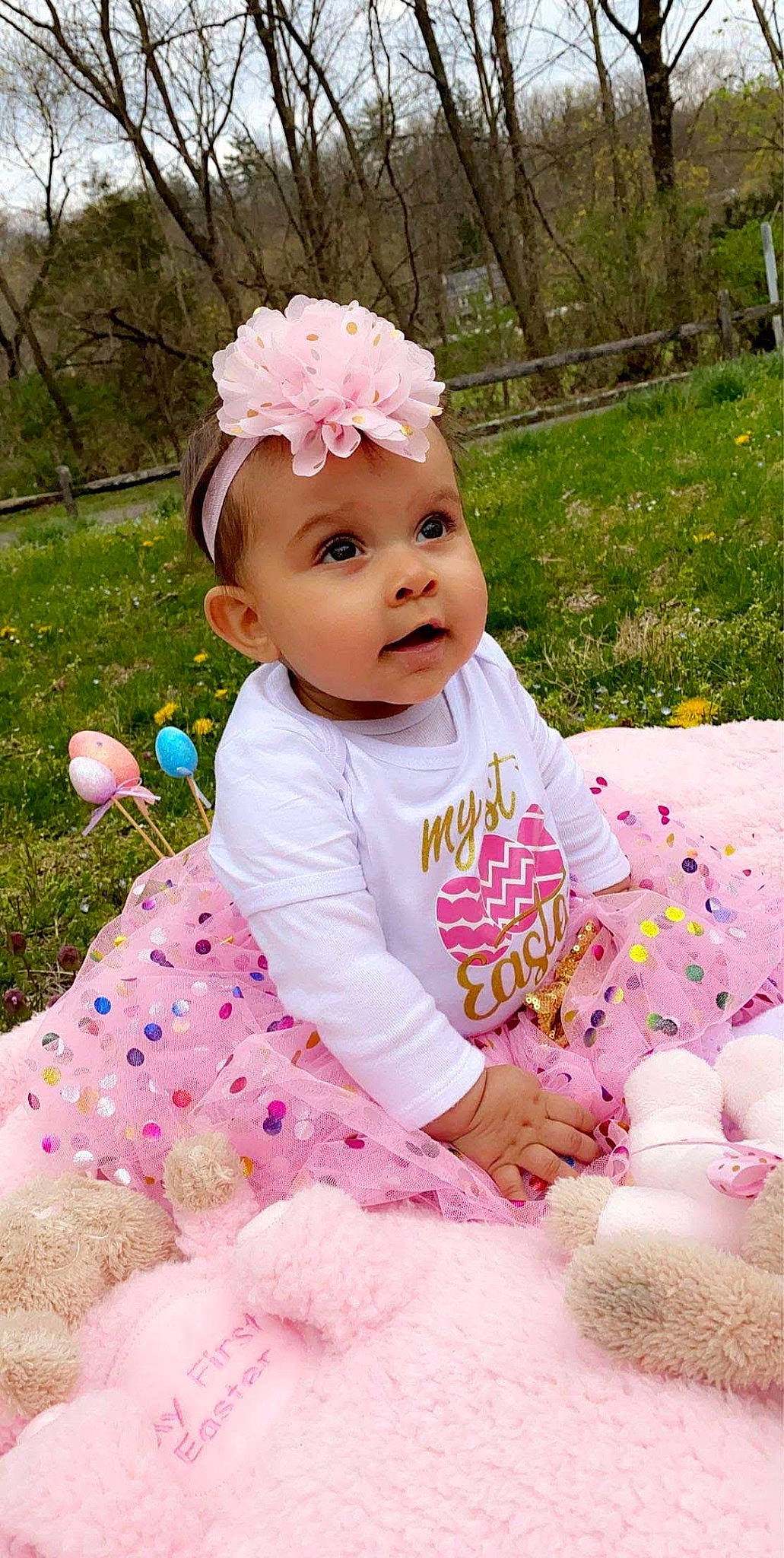 Autumn is registered to the contest to win money with this photo: baby, baby_products, baby_toddler_clothing, cheek, child, costume, dress, flower, hair_accessory, headband, headgear, headwear, person, pink, skin, spring, toddler