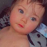 Skye joined the competition — help win amazing prizes! toddler, child, baby, face, portrait, blue_eyes, rosy_cheeks, curious, closeup, soft_lighting, blanket, indoor, skin, hair, expression, young_child, cute, person, head, baby_skin