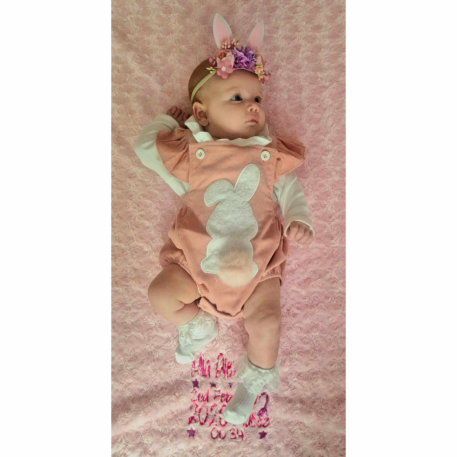 Mia is registered to the contest to win money with this photo: accessories, baby, bonnet, clothing, costume, doll, dress, face, formalwear, hat, head, headband, hosiery, longsleeve, newborn, person, photography, portrait, sock, toy