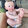 Haden joined the competition — help win amazing prizes! adult, baby, bare_chest, blanket, blue_eyes, carpet, child, cute, diaper, feet, hands, indoor, infant, person, playing, shirt, shorts, sitting, skin, support
