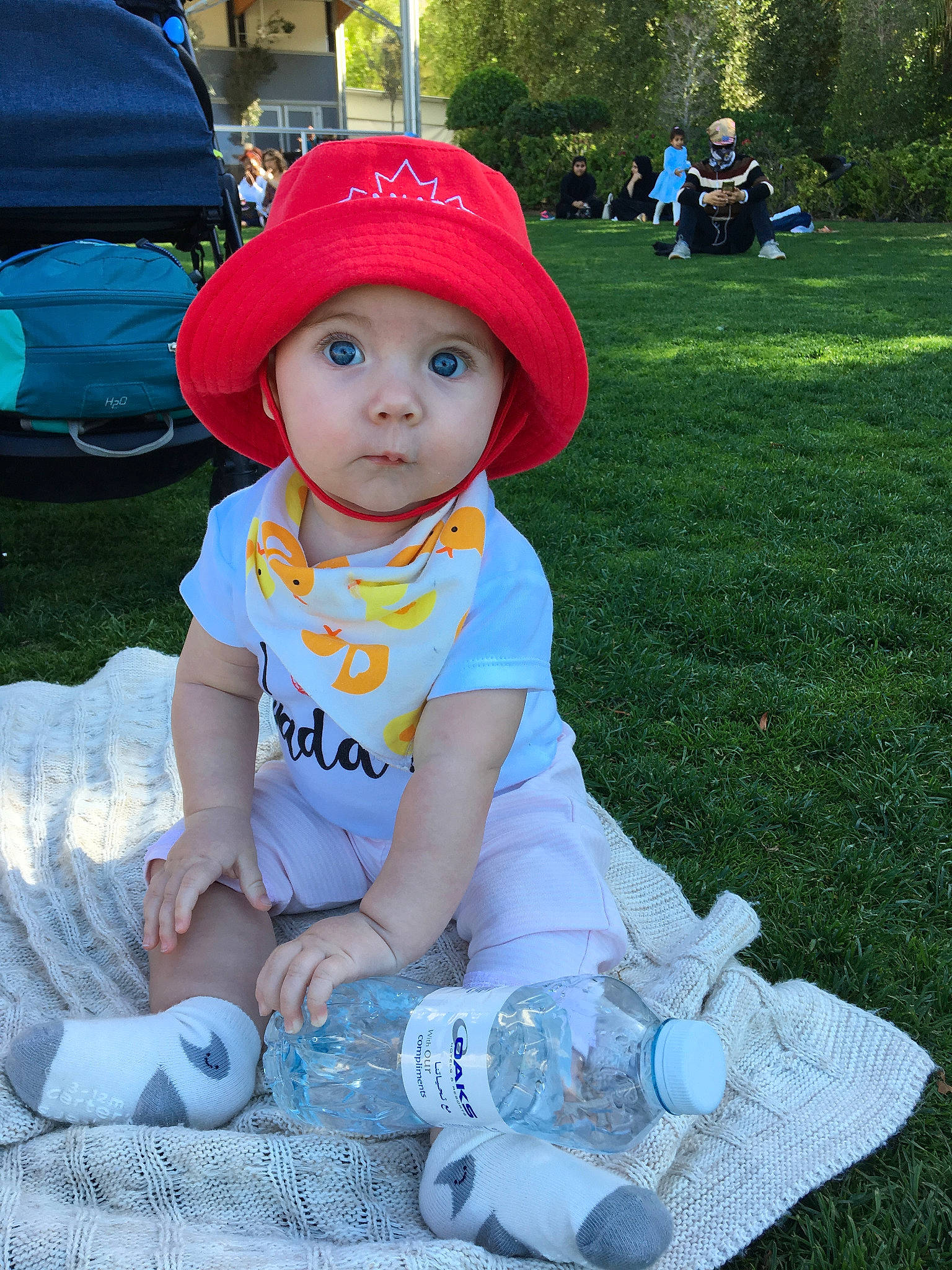 Avi is registered to the contest to win money with this photo: baby, child, fictional_character, fun, grass, headwear, person, picnic, play, recreation, smile, summer, toddler, vacation