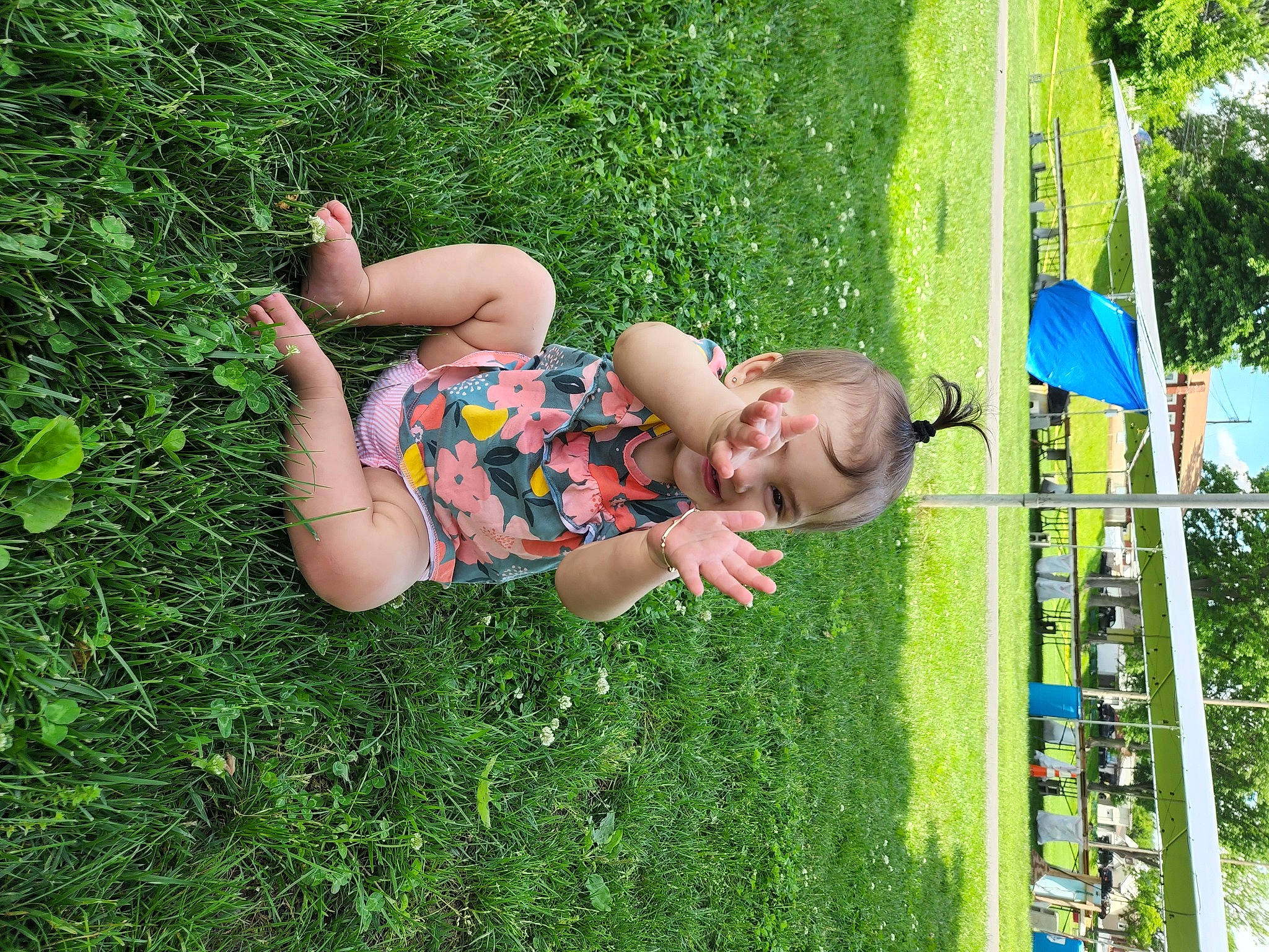 Freya is registered to the contest to win money with this photo: fun, grass, grass_family, grassland, green, groundcover, happy, lawn, leisure, meadow, people_in_nature, person, plant, recreation, shorts, shrub, smile, toddler, tree, vertebrate