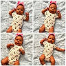 baby, infant, child, onesie, hello_kitty, pink_headband, blanket, collage, cute, expression, fist, lying_down, soft_texture, patterned_clothing, portrait, indoors, small_child, adorable, happy, person
