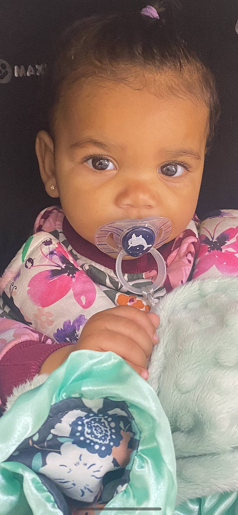 Amarah is registered to the contest to win money with this photo: baby, baby_toddler_clothing, cheek, ear, eye, eyelash, face, finger, gesture, hand, happy, head, iris, lip, mouth, neck, nose, person, skin, sleeve
