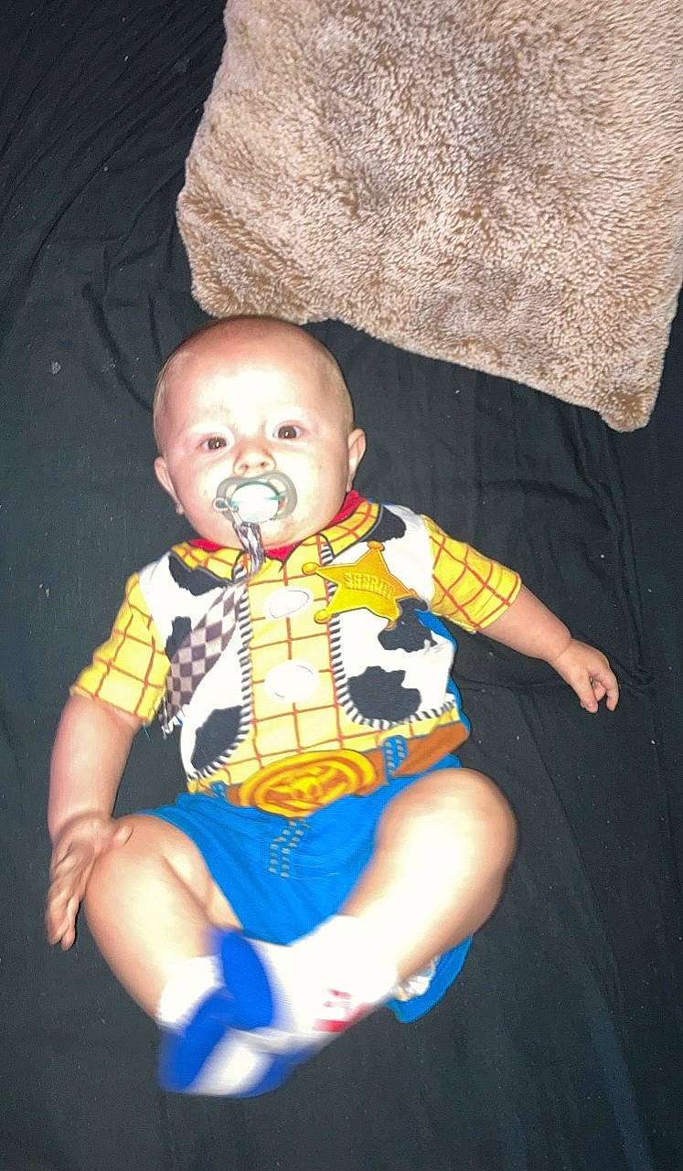 Grayson joined the competition — help win amazing prizes! baby, baby_products, baby_toddler_clothing, baby_toys, carmine, chair, cheek, child, finger, fun, head, human_body, leg, pattern, person, personal_protective_equipment, sitting, skin, thigh, toddler