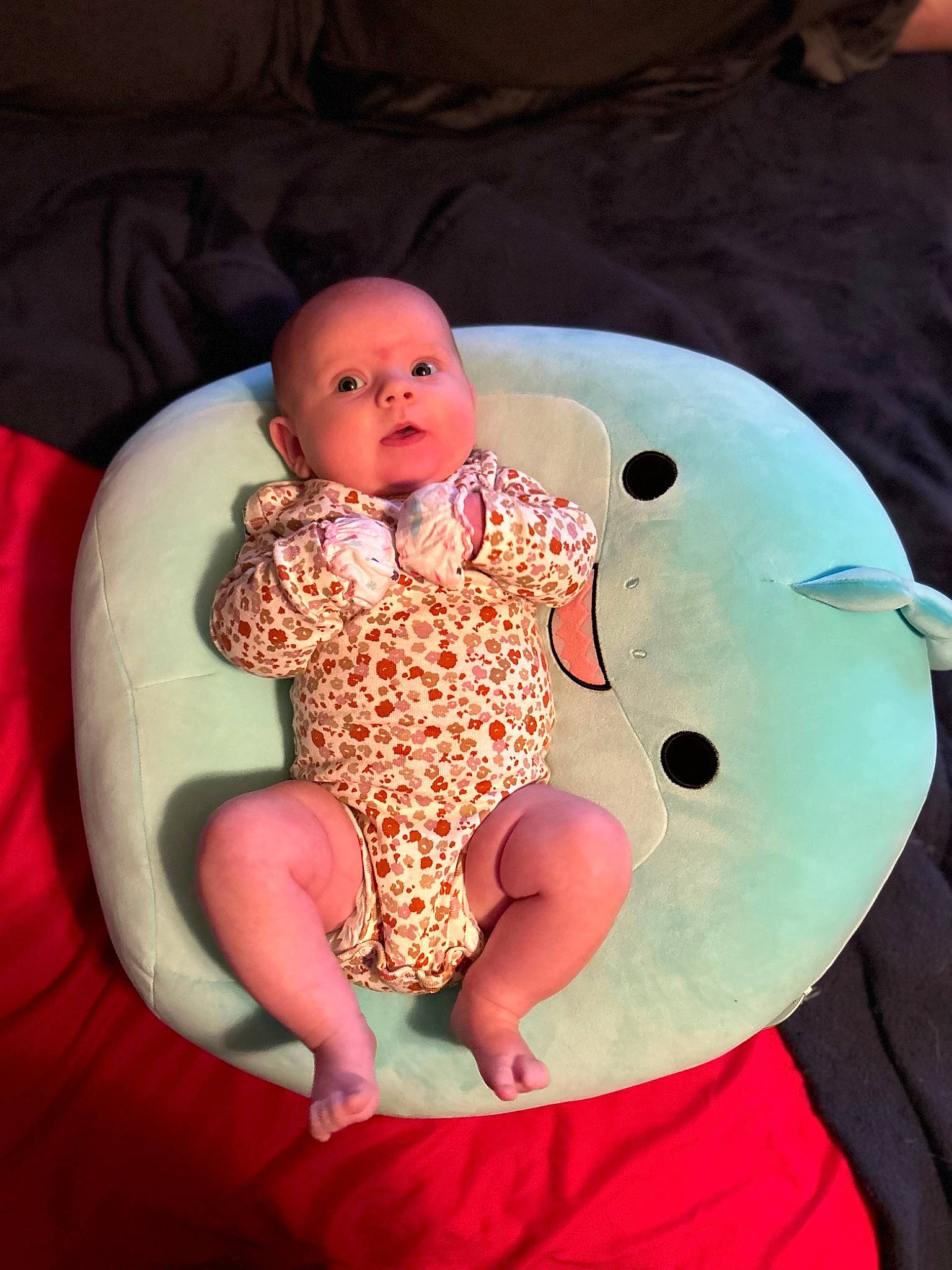 Lucy is registered to the contest to win money with this photo: arm, baby, baby_products, baby_toddler_clothing, cheek, child, comfort, eye, facial_expression, happy, head, linens, mouth, person, pink, product, sitting, skin, sleeve, stomach