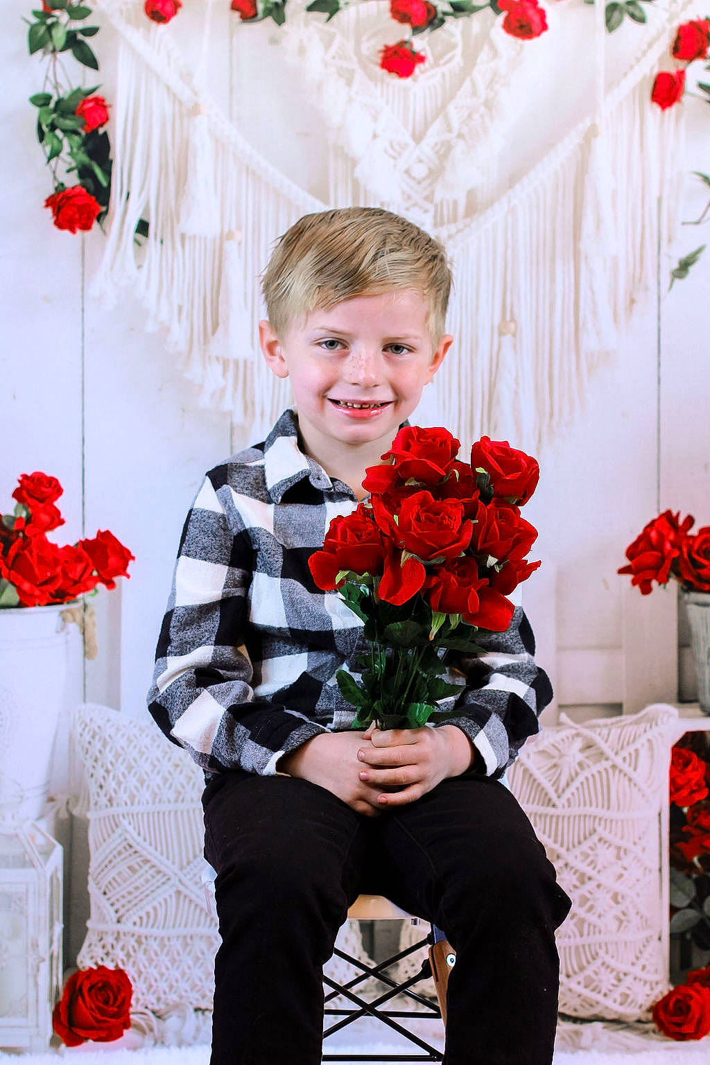 Colby joined the competition — help win amazing prizes! artificial_flower, beauty, bouquet, cut_flowers, event, floral_design, floristry, flower, flower_arranging, flowering_plant, formal_wear, happy, joy, orange, person, petal, plant, red, rose_family, smile