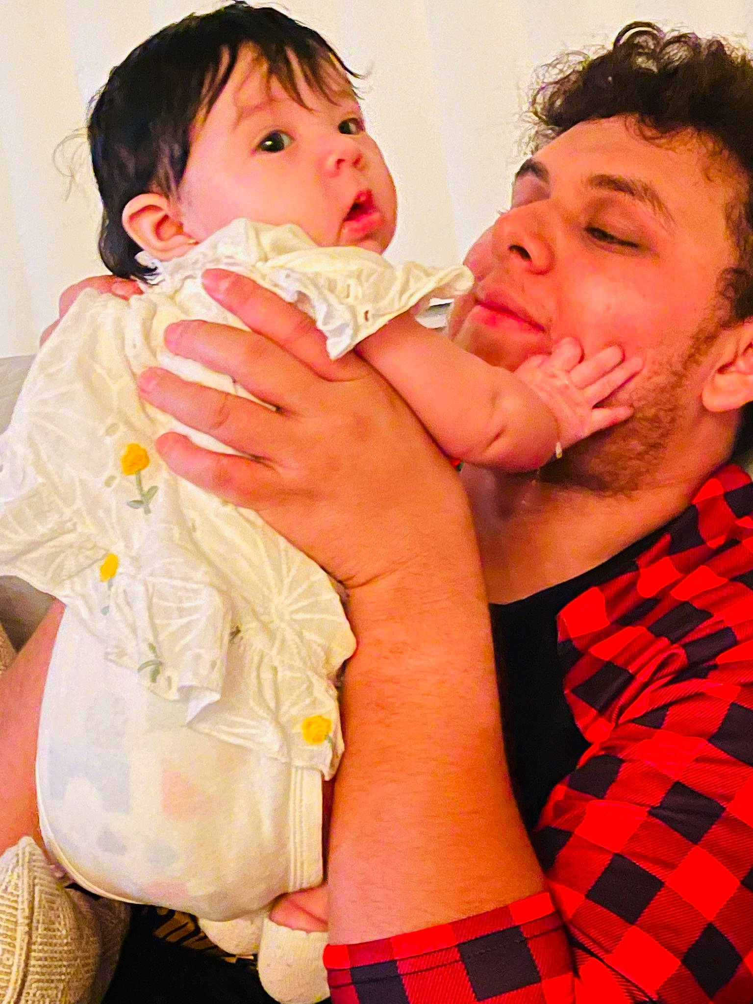 Margaret is registered to the contest to win money with this photo: baby, baby_toddler_clothing, cheek, child, drinkware, finger, gesture, hand, happy, lip, mouth, muscle, nail, orange, person, pink, plaid, skin, tartan, thumb