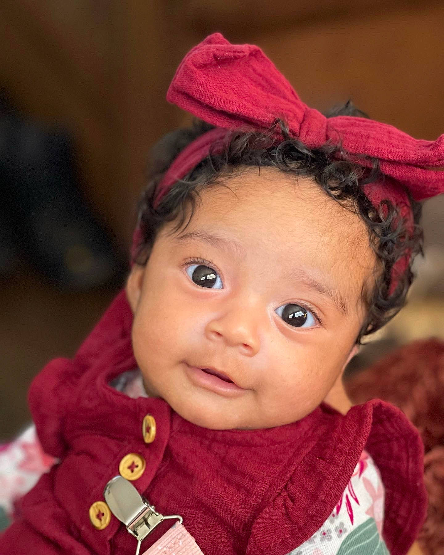 Alianna is registered to the contest to win money with this photo: baby, cheek, chin, costume_hat, eye, eyebrow, eyelash, hair, happy, head, headgear, human_body, iris, lip, magenta, person, pink, red, skin, sleeve