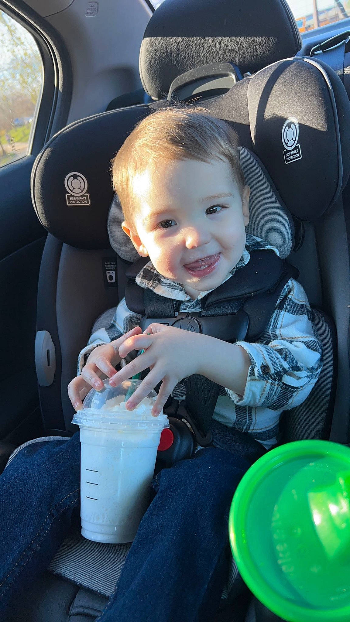 Ryder joined the competition — help win amazing prizes! auto_part, automotive_design, baby, baby_toddler_clothing, car, car_seat, car_seat_cover, child, face, fun, happy, head, head_restraint, joy, light, motor_vehicle, person, plant, seat_belt, smile
