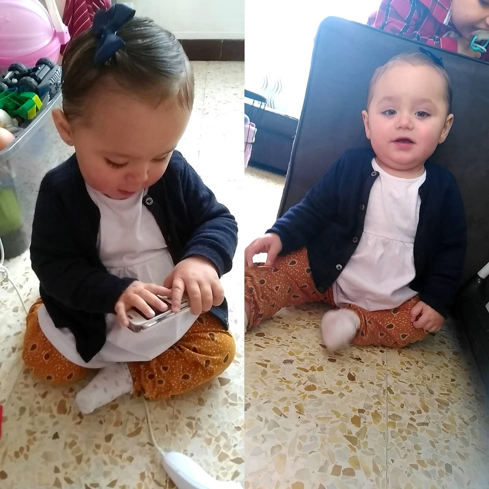 Mila participe au concours pour gagner de l'argent avec cette photo : baby, baby_toddler_clothing, child, flooring, fun, happy, mammal, person, play, powder, product, serveware, sharing, sitting, sleeve, smile, soil, suit, t_shirt, tie