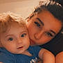 Thymaël participe au concours pour gagner de l'argent avec cette photo : child, toddler, woman, face, portrait, indoor, hug, blue_shirt, curly_hair, dark_hair, close_up, smile, skin, person, family, affection, love, casual, young, cute