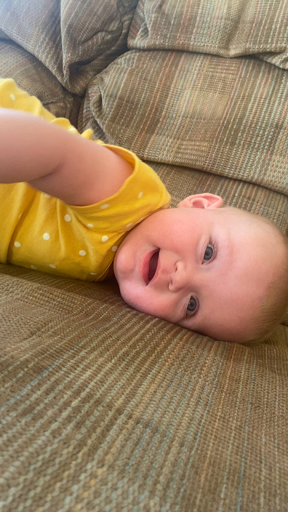 Adaline joined the competition — help win amazing prizes! baby, baby_toddler_clothing, cheek, child, comfort, eyebrow, floor, flooring, grass, hairstyle, human_leg, iris, lip, mouth, nose, person, sitting, skin, smile, toddler