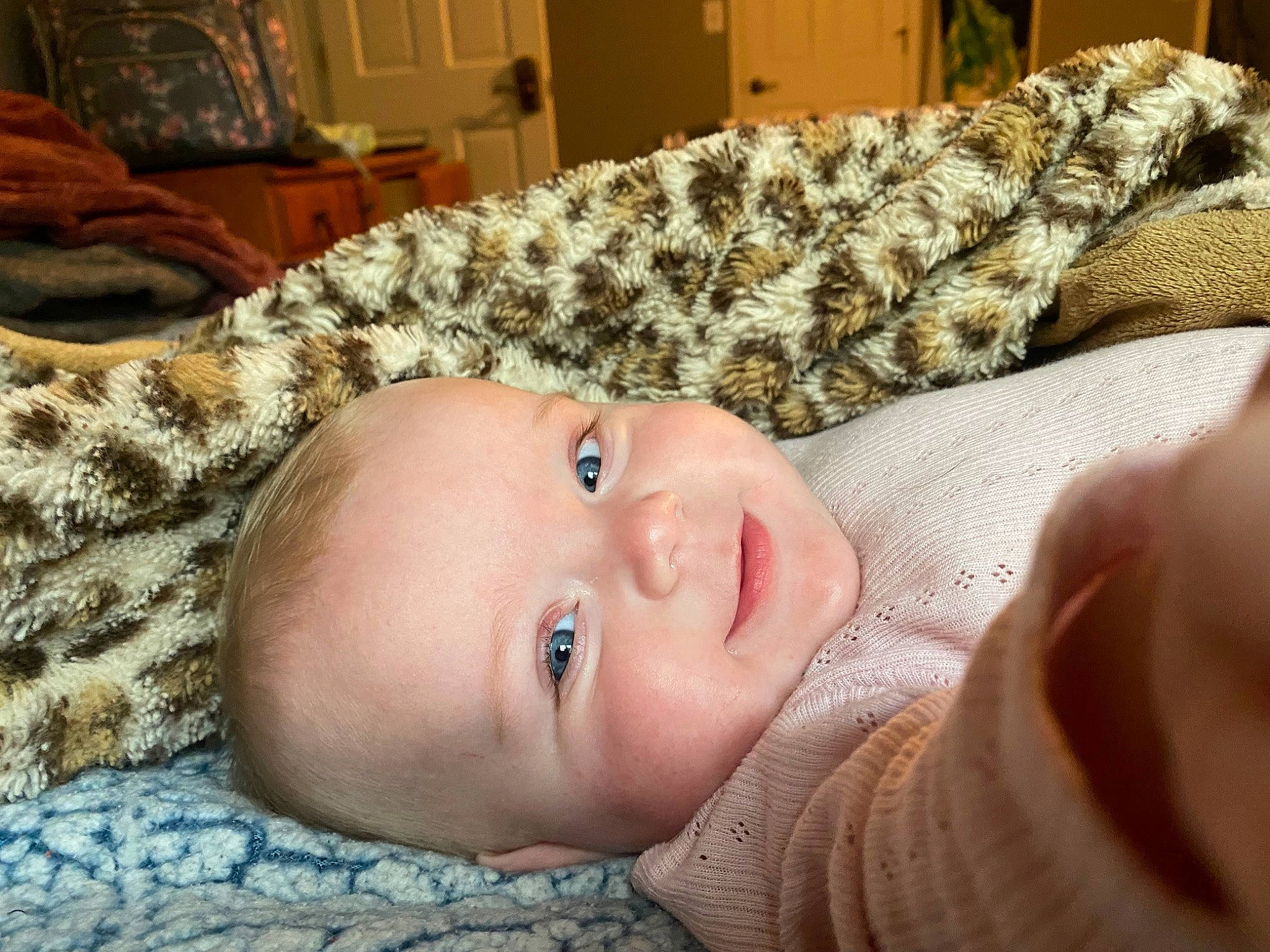 Adaline joined the competition — help win amazing prizes! baby, baby_laughing, baby_toddler_clothing, cheek, child, comfort, couch, eye, grass, happy, iris, lip, nose, pattern, person, room, skin, smile, toddler, tree