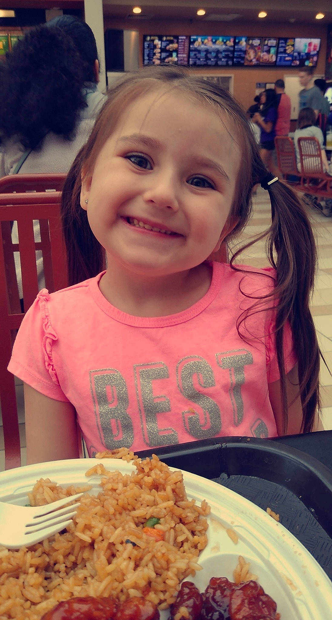 Ava is registered to the contest to win money with this photo: child, comfort_food, cuisine, dish, eating, face, food, ingredient, joy, junk_food, lunch, meal, mongolian_food, person, side_dish, supper, thai_food