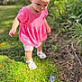 Tommie-Rose joined the competition — help win amazing prizes! toddler, child, pink_dress, flower, grass, outdoor, daylight, nature, curious, shoes, baby, young_child, greenery, sunlight, plants, walking, exploring, summer, garden, portrait