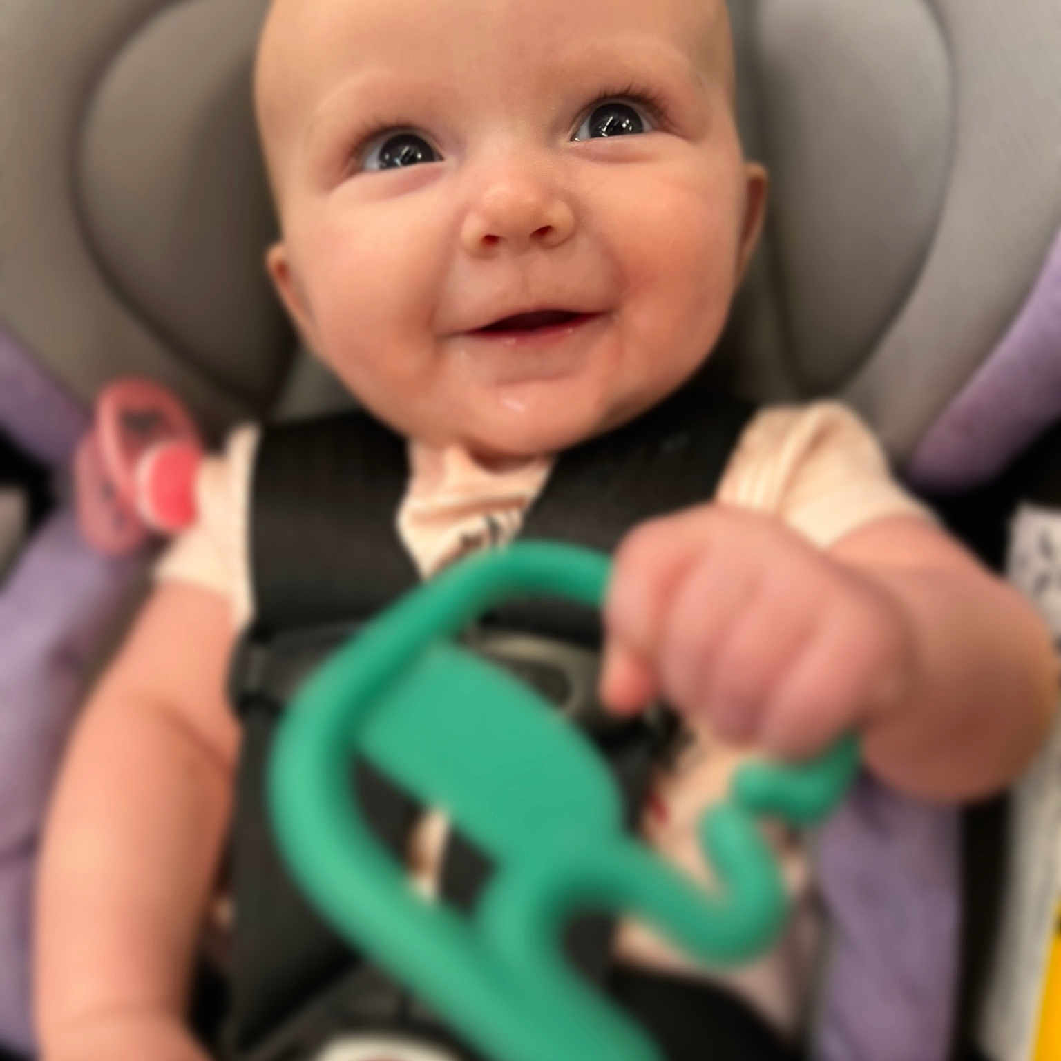 Tommie-Rose is registered to the contest to win money with this photo: baby, babylaughing, bodypart, clothing, cushion, dress, face, finger, hand, happy, head, homedecor, laughing, newborn, person, photography, portrait, smile