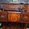 Elly is registered to the contest to win money with this photo: animal, antique_furniture, black_cat, carved_wood, cat, curious, drawer, dresser, family_photos, fluffy, funny, home, hourglass, indoor, ornate, pet, portrait, tail, wooden_furniture, yellow_eyes