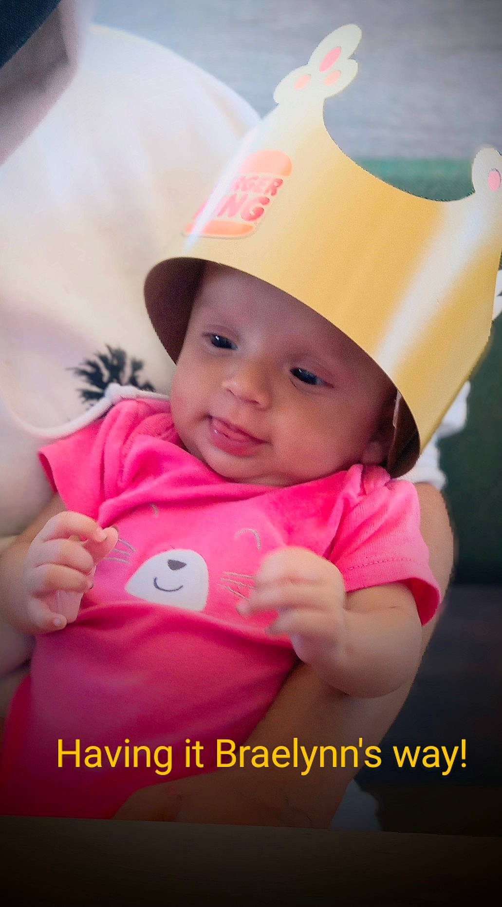 Braelynn joined the competition — help win amazing prizes! baby, baby_toddler_clothing, baseball_cap, cap, child, costume_hat, facial_expression, fashion_accessory, finger, fun, gesture, happy, headwear, leisure, magenta, person, pink, recreation, skin, sleeve