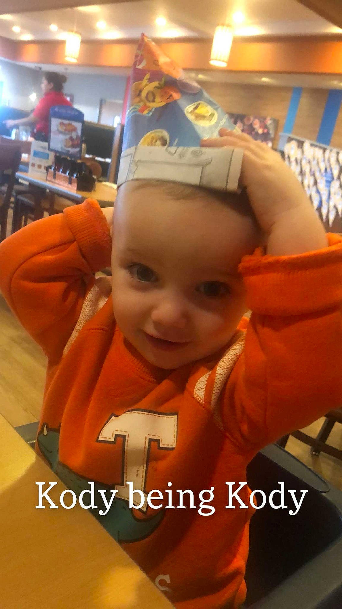 Kody is registered to the contest to win money with this photo: child, fun, person, photo_caption, selfie, toddler