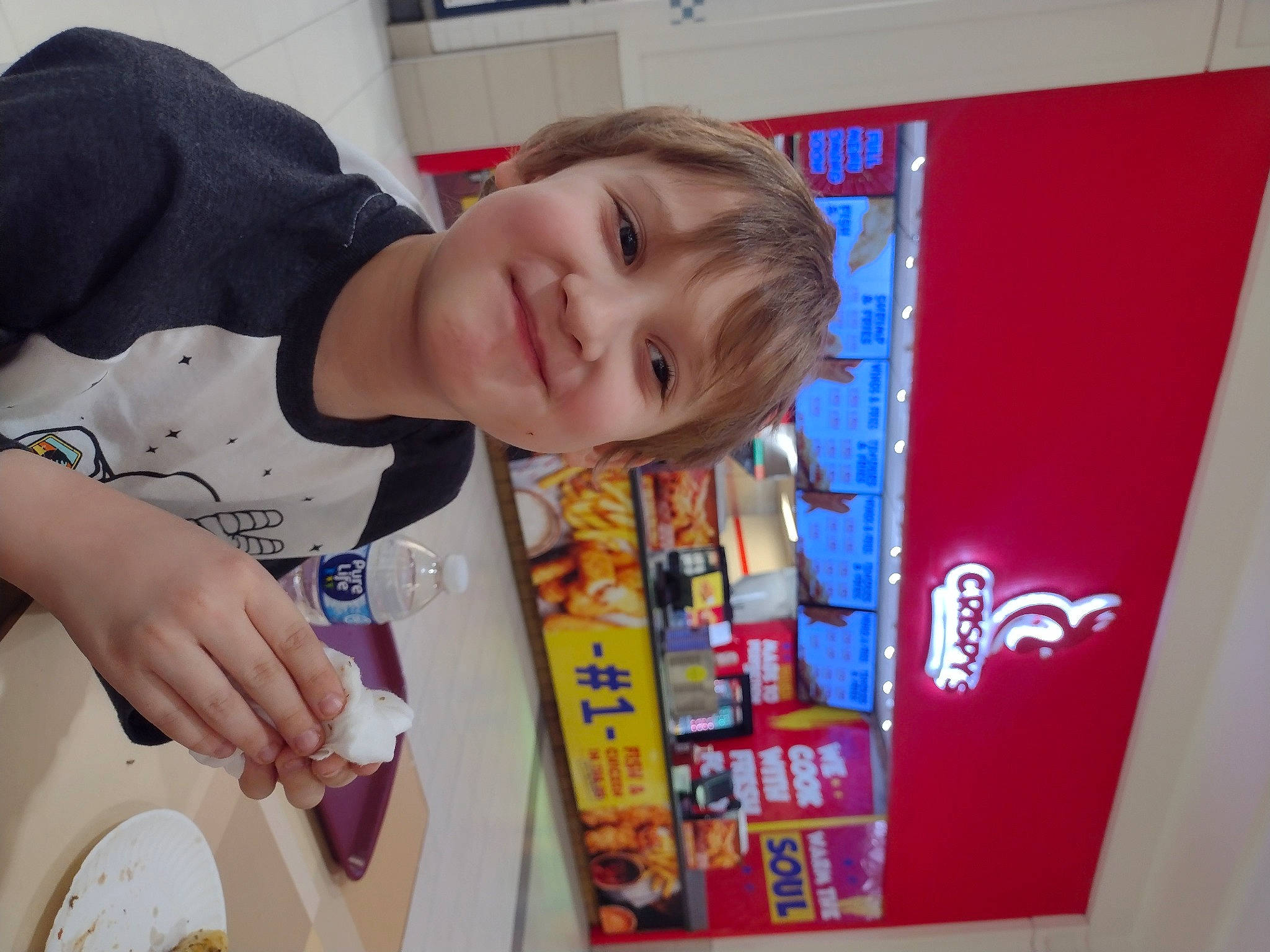 Kaylum joined the competition — help win amazing prizes! breakfast, child, comfort_food, fun, joy, machine, person, plate, play, room, smile, t_shirt, tableware, toddler