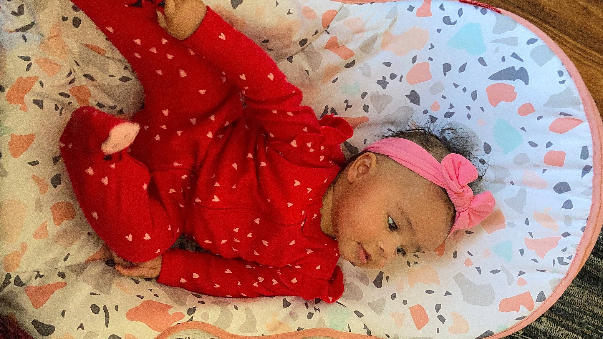 Shaylee Rose is registered to the contest to win money with this photo: baby, baby_sleeping, baby_toddler_clothing, child, comfort, happy, human_body, human_leg, linens, magenta, pattern, person, pink, product, red, skin, sleeve, textile, thigh, toddler