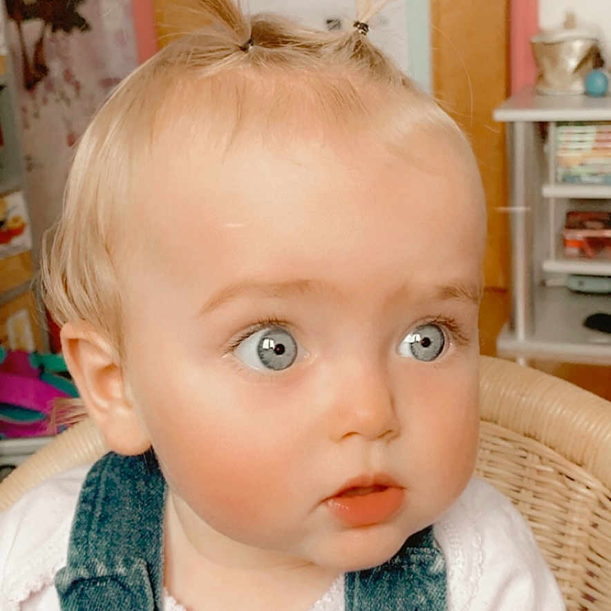 Carmela participe au concours pour gagner de l'argent avec cette photo : baby, baby_toddler_clothing, cheek, chin, dress, ear, eye, eyebrow, eyelash, forehead, head, headgear, iris, lip, neck, nose, skin, sleeve, toddler, white