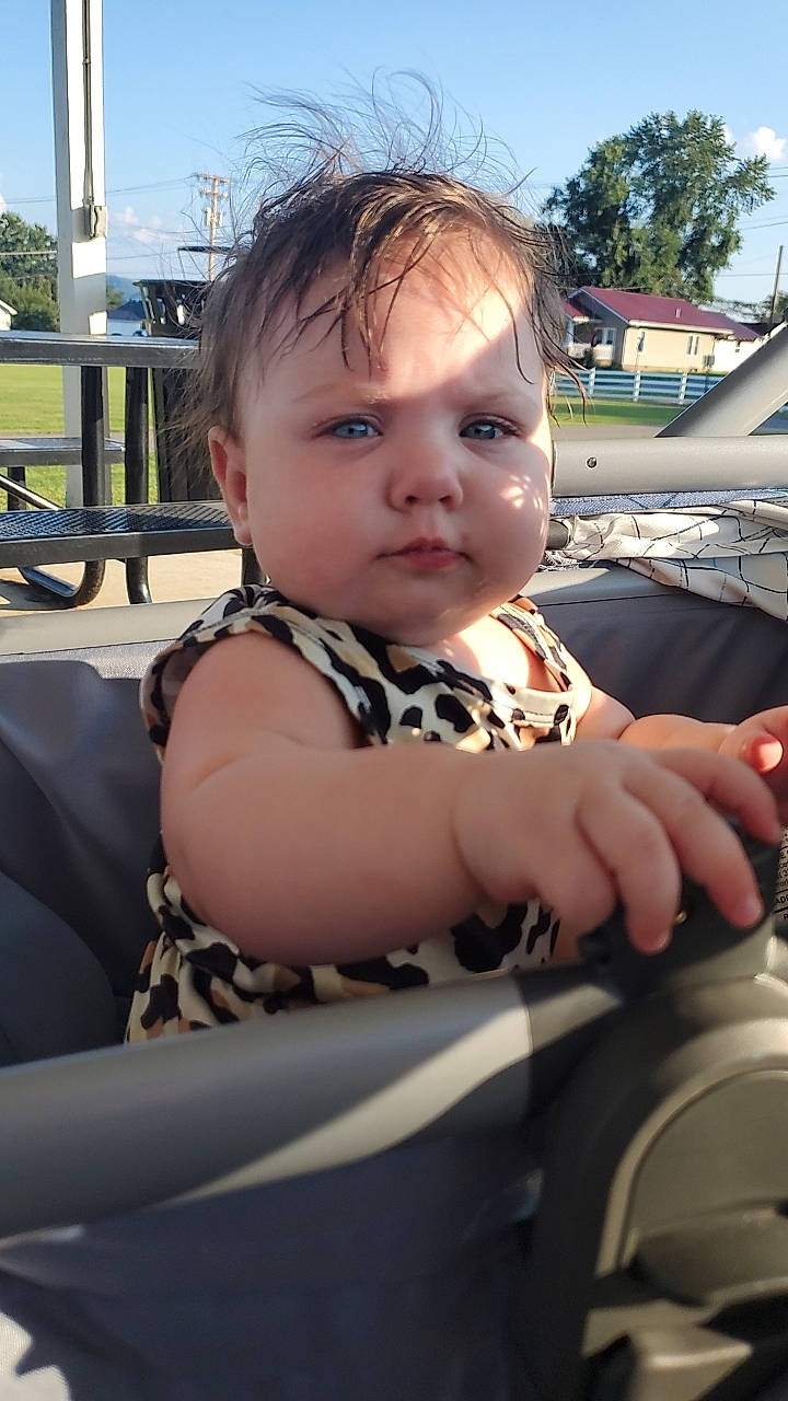 Iris joined the competition — help win amazing prizes! auto_part, automotive_exterior, automotive_wheel_system, child, fun, grass, hairstyle, happy, leisure, motor_vehicle, person, plant, recreation, sitting, skin, sky, steering_wheel, toddler, travel, tree