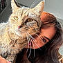 Majin Ixie joined the competition — help win amazing prizes! cat, tabby_cat, person, face, whiskers, hair, close_up, indoor, sunlight, portrait, pet, animal, feline, brown_hair, human, cute, eyes, nose, hand, affection