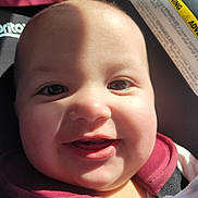 Willow joined the competition — help win amazing prizes! baby, smile, face, closeup, car_seat, safety_harness, headrest, sunlight, infant, child, happy, cheeks, clothing, warning_label, seatbelt, portrait, young, cute, skin, indoors