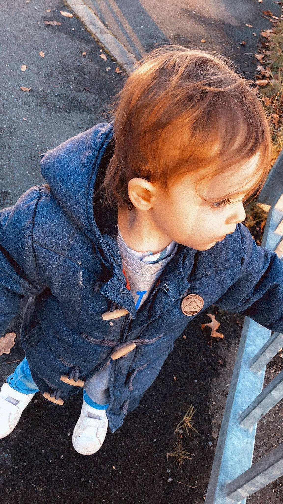 Eythan a rejoint le concours — aidez-le/la à gagner de superbes lots ! beauty, blond, brown_hair, child, cool, denim, electric_blue, facial_expression, fun, grass, happy, human, leaf, people_in_nature, person, sleeve, street_fashion, toddler, tree, winter