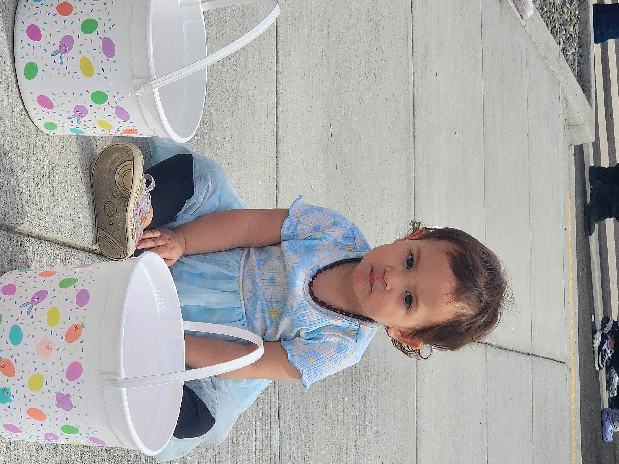 Kalianne joined the competition — help win amazing prizes! child, electric_blue, fun, hat, leisure, linens, paper, pattern, person, sitting, toddler, visual_arts, white, wood