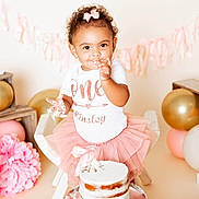 Kinsley Grace Morris is registered to the contest to win money with this photo: baby, toddler, cake, birthday, pink_tutu, white_shirt, cake_smash, frosting, party_decor, balloons, pink_bow, smiling, celebration, child, cute, sitting, cake_stand, indoor, happy, person