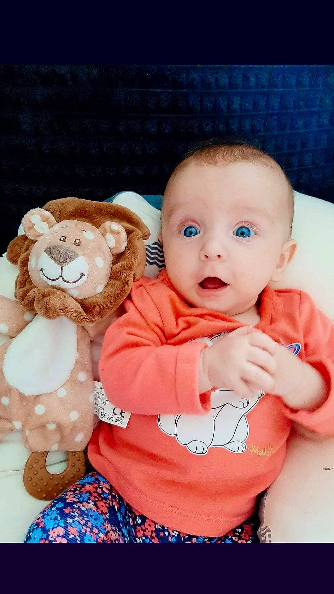 Marley participe au concours pour gagner de l'argent avec cette photo : baby, baby_toddler_clothing, cheek, child, face, facial_expression, finger, happy, head, nose, person, pink, product, skin, sleeve, standing, surprise, teddy_bear, textile, toddler