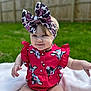 Ruth joined the competition — help win amazing prizes! toddler, child, outdoor, grass, blanket, headband, bow, smile, pink_clothing, patterned_clothing, baby, cute, portrait, sitting, sunlight, fence, nature, happy, person, fashion