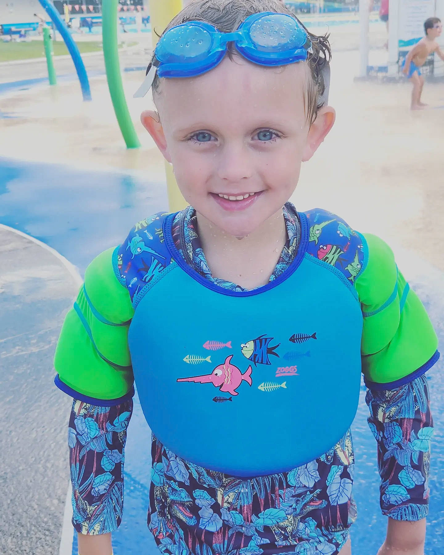Archer joined the competition — help win amazing prizes! aqua, azure, baby_toddler_clothing, blue, cool, electric_blue, eyewear, facial_expression, fun, goggles, happy, headgear, headwear, joy, leisure, person, personal_protective_equipment, sleeve, smile, summer