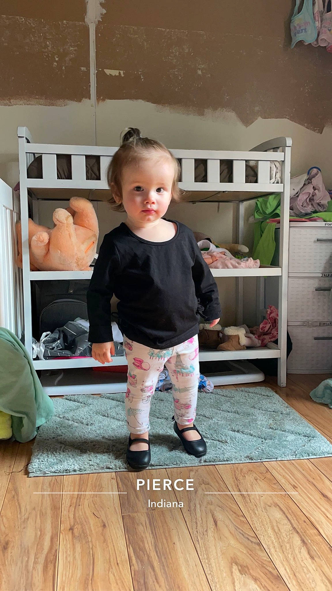 Londyn joined the competition — help win amazing prizes! baby, baby_toddler_clothing, child, floor, flooring, fun, happy, hardwood, house, houseplant, laminate_flooring, person, room, shoe, sleeve, sneakers, standing, t_shirt, toddler, wood