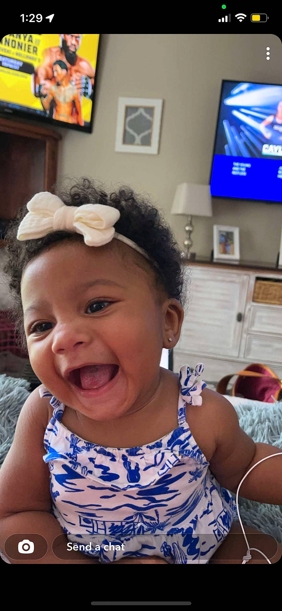 Braylee joined the competition — help win amazing prizes! baby_toddler_clothing, blue, cheek, chin, ear, eyebrow, eyelash, face, happy, iris, lip, mouth, neck, nose, organ, person, picture_frame, skin, smile, television