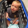 Isaac participe au concours pour gagner de l'argent avec cette photo : toddler, child, basket, plastic, blue_trim, floor, concrete, hat, clothing, shorts, shirt, box, holding, sitting, curious, indoor, person, baby, cute, looking_up