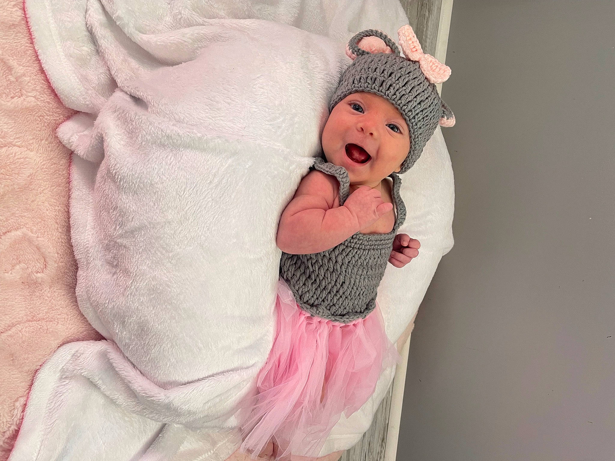 Grace-lynn is registered to the contest to win money with this photo: art, baby_products, baby_toddler_clothing, child, comfort, costume_hat, creative_arts, doll, fashion_design, fictional_character, fur, headwear, linens, pattern, peach, person, pink, plush, sleeve, stuffed_toy