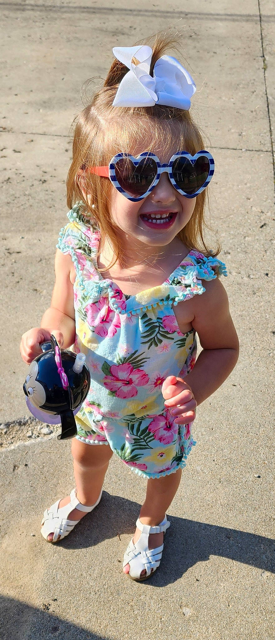 Skylar is registered to the contest to win money with this photo: baby_toddler_clothing, clothing, cool, dress, eyewear, face, fun, glasses, goggles, hairstyle, happy, joy, people, person, pink, sleeve, smile, summer, sunglasses, toddler